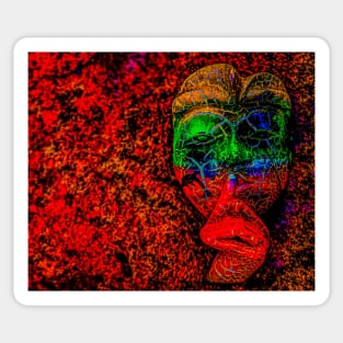 A Bali face mask on dark red background Sticker